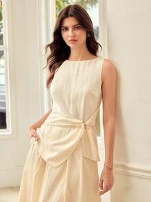 MOTF PREMIUM TWISTED KNOT SLEEVELESS ROUND NECK WAIST-DEFINING SLIMMING WOMEN'S TOP GARDEN PARTY VACATION BRUNCH DAY PARTY CREAM WHITE SUMMER MINIMALIST ELEGANT - Apricot - View 6