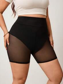 Enliva Plus Size Women's Transparent Mesh Contrast Lace Cycling Shorts - Black - View 7