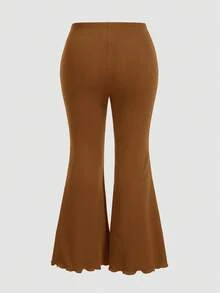SHEIN MOD Black Versatile Split Structure High-Waist Slim Fit Plus Size Flare Long Pants - Camel - View 2