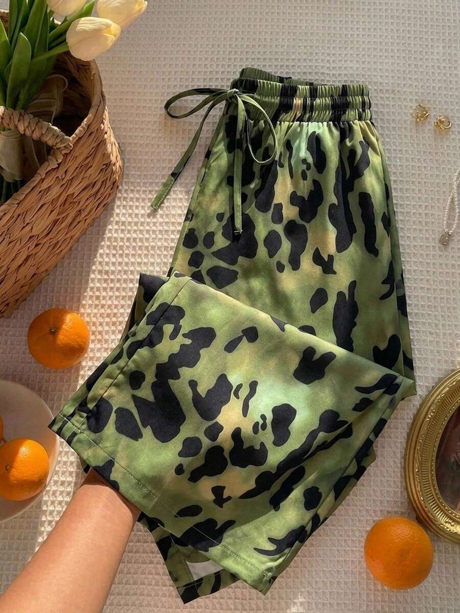 SHEIN Frenchy 大码女式印花抽绳阔腿裤 - 彩色 - 查看 1