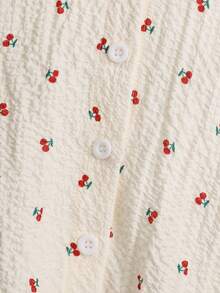 SHEIN Young Girl Textured Cherry Print Single-Breasted Fashion Shirt - Apricot - View 7