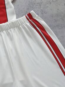 2pcs/Set Men's Teen Casual Polo Shirt With Collar And Shorts - Red - View 4