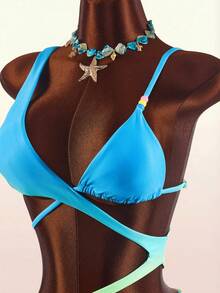 Amplova Traje de baño de una pieza para mujer, sexy y vanguardista, con degradado, recortes y cuentas, adecuado para atuendos de vacaciones, con detalles de recortes asimétricos - Verde - Ver 8