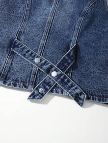 GlowEve 女款刺繡鈕扣牛仔背心 日常白天穿著 藍色花卉 夏季復古休閒 - 深色水洗藍 - 查看 5