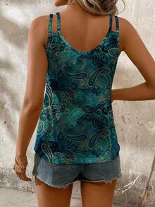 EMERY ROSE Casual Retro Pattern Print Plus Size Blue Camisole And Tank Top Suitable For Summer - Multicolor - View 2