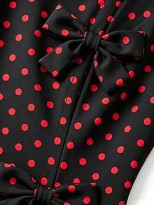Franclia Women's Summer Red And Black Polka Dot Bow Decor Waist-Defining Sleeveless A-Line Dress Fresh Sweet Style Party Date Everyday Cute Retro - Red and Black - View 4