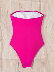 Swim Chiccia 女款素色平口抓皺一件式泳衣海灘夏季穿搭 - 粉色 - 查看 2