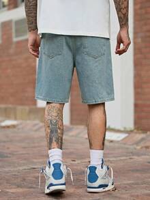 Devon Thys Men's Summer Casual Washed Wide Leg Denim Shorts Jorts - Light Wash - View 4