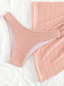 Swim Mod Conjunto de traje de baño de dos piezas de unicolor para vacaciones en la playa - Rosa - Ver 3