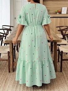 Weeklong Women's Plus Size Spring/Summer Round Neck Tiered Cake Layered 3D Bow Decor Dress - Multicolor - View 2
