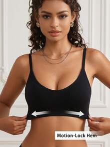 SHEIN Thin Strap Soft To The Touch Seamless Comfortable Bralet - Black - View 6