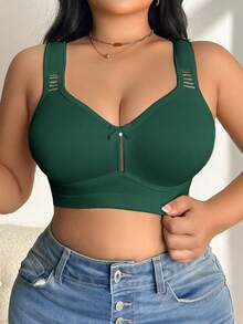 DesireSculpt Sujetador sin aros talla grande 1 pieza - Verde militar - Ver 7