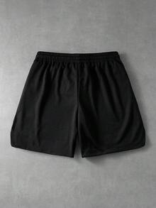 ROMWE MEN Street Life Celana Pendek Olahraga Pria Berbahan Jala dengan Motif Huruf Gaya Jalanan Vintage Amerika - Hitam - View 2