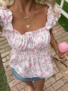 INAWLY Casual Sleeveless Sweet Ditsy Floral Tank Top - Pink - View 3