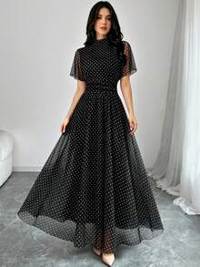 Modelyn Vestido de Tule com Estampa de Poá Feminino - Multicolorido - Visão 1