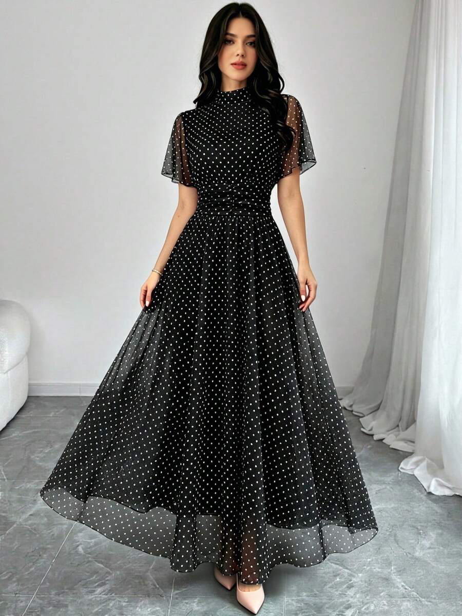 Modelyn Vestido de Tule com Estampa de Poá Feminino - Multicolorido - Visão 1