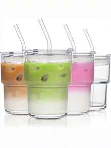 SHEIN 1 Buah Gelas Kaca dengan Sedotan, Gelas Portabel dan Bergaya Sederhana untuk Air, Teh, atau Kopi, dengan Desain yang Sangat Menarik; Berbentuk Bulat, dengan Kapasitas 600 ml - MultiWarna - View 14