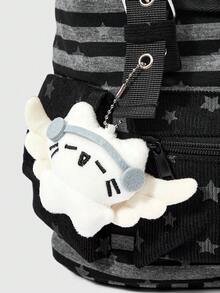 ROMWE Anime Punk Academy Wind Wings Kitten Badge Decorative Striped Stars Backpack Fashion Casual Unisex Large Capacity Backpack Suitable For Commuting, School - Star gray - View 4