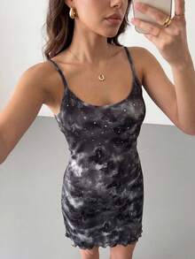 Rafferiza Women Sleeveless Butterfly Pattern Cami Nightgown Lounge Dress - Black - View 7