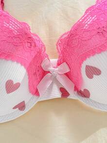 Eraneu Sujetador con aros de moda y lindo con contraste de corazón rosa & blanco 1 pieza - Blanco - Ver 5