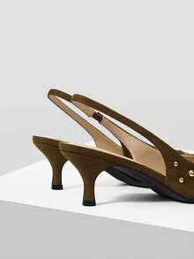 Mnmlis New Women's Shoes Fashion Rivets Exposed Heel Pointed Heels Stiletto Mules Shoes Women Summer Shoes - Olive Green - View 4