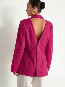 Aveloria Modichic Áo khoác blazer phong cách Pháp châu Âu cổ điển tay dài hai hàng cúc, thiết kế hở lưng thanh lịch quyến rũ - Màu Hồng Tươi - Xem 6