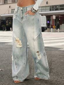 Denimoi Women's Distressed Fashion Summer Casual Versatile Denim Jeans With Pockets - Light Wash - View 5