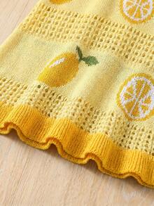 SHEIN Tween Girl Vacation Beach Lemon Jacquard Knit Cover-Up Dress - Yellow - View 4