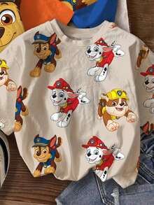 SHEIN | PAW Patrol Young Boy Casual Minimalist, Loose Comfortable, Classic Cute Cartoon Animation Pattern Print, Classic Color Block, Cute Puppy Crew Neck Short Sleeve T-Shirt 3pcs Set Suitable For Spring And Summer - Multicolor - View 3