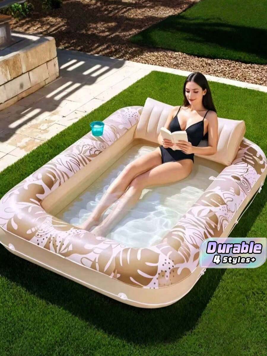 Inflatable Swimming Pool Lounge Chair Float, Oversized Adult Swimming Pool Float With Pillow, Sunbathing Raft Float, Inflatable Swimming Pool Party Gift, Multiple Colors To Choose From - 1PC - View 1