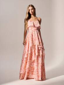 Willow Rêve Women's Pink Bohemian Dreamy Ruffle Layered Dress, Boho Style, Vacation Style - Multicolor - View 1