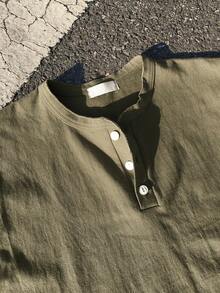 DAZY Short Sleeve Green Ribbed Fabric Men's Summer Solid Color T-Shirt - Army Green - View 6