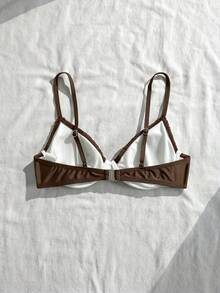 Swim Mod 巧克力棕夏季保守沙灘度假泳衣上衣 女款鋼圈抓褶可愛甜美泳衣 26SS 春/夏海灘度假優雅上衣 - 棕色 - 查看 2