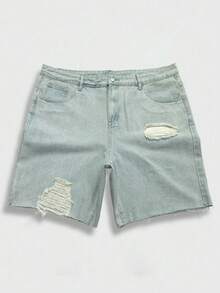 Manfinity EMRG Men's Summer Plus Size Slim Fit Denim Shorts - Light Wash - View 4