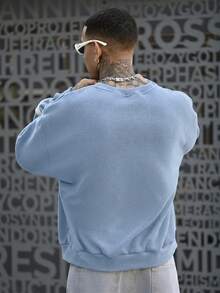 Devon Thys Men's Loose Knit Long Sleeve Pullover Sweatshirt, For Fall Winter - Baby Blue - View 1
