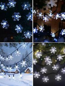 1 Set Solar Snowflake String Lights, 8 Lighting Modes, Waterproof Outdoor Fairy Lights, 20/50/100 LED Beads, Suitable For Outdoor Garden, Patio, Camping, Party, Wedding, Christmas Tree, Christmas Decor (Warm White/White/Color) - White - View 8