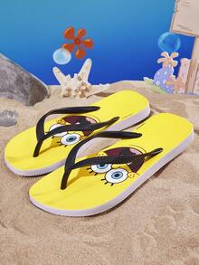 SpongeBob SquarePants | SHEIN 黃色卡通夾腳拖鞋，EVA輕量材質，腳趾保護，透氣快乾，柔軟舒適，適合室內、淋浴或海灘使用，夏季服飾，春季服飾，海灘，度假 - 黃色 - 查看 8