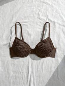 Swim Mod 巧克力棕夏季保守沙灘度假泳衣上衣 女款鋼圈抓褶可愛甜美泳衣 26SS 春/夏海灘度假優雅上衣 - 棕色 - 查看 4