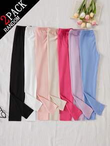 1 Set de Leggings de Capa Base de unicolor para Niñas, Estilo Caja Sorpresa, 7 Piezas Enviadas al Azar, 2 Piezas Incluidas, Estilo Básico Multicolor Sólido, Cubriendo Rosa Claro, Azul Cielo, Blanco, Negro, Rojo Rosa, Púrpura, Nude, Etc., La Tela es Tela de Poliéster Ligera y Suave, Se Ajusta al Body sin Apretar, Lavable a Máquina, Tacto Suave - Multicolor - Ver 7