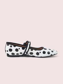 CUCCOO DOLLMOD Women's Shoes Vintage White Polka Dot Square Mary Jane Ballet Flats With Adjustable Buckle Straps For Work, Office, Leisure And Daily Wear - Black and White - View 4