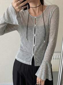 FRIFUL Top de manga larga de unicolor, ajuste ceñido y versátil para uso diario para mujeres - Gris - Ver 4