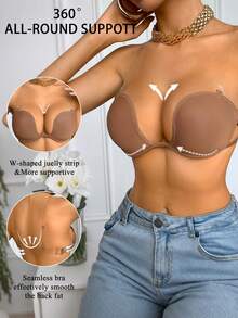 SHEIN 1 Piece Of Strapless Model Cup Underwire Bra With Adjustable Straps, Transparent Back, Invisible And Seamless Bra - Coffee Brown - View 1