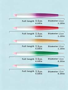 Juego de 5 pinceles de arte de uñas con degradado de doble extremo, punta de silicona y bolígrafo de puntos para manicura, tallado, relieve y decoración de uñas - Rosa - Ver 2