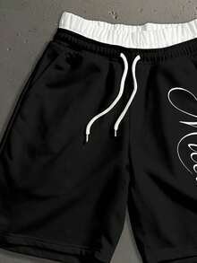 Salvezio Men's Lace-Up Double Layer Waist Sweatpants - Black - View 2