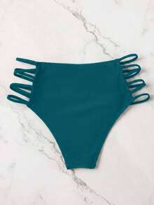 Swim Basics 女款素色鏤空設計時尚性感泳褲下身 - 水鴨藍 - 查看 2