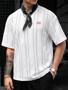 Manfinity CasualCool 男士度假風紋理鏤空短袖圓領T恤 - 白色 - 查看 4