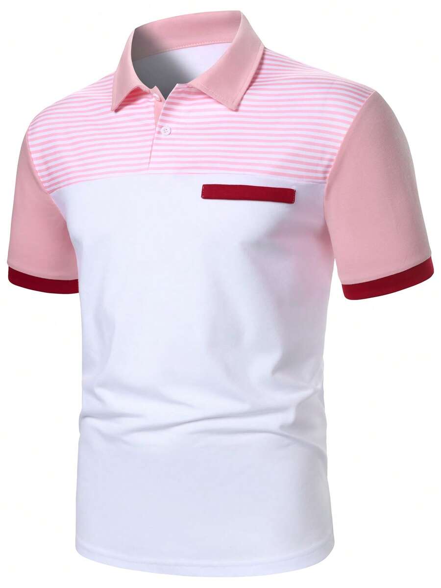 Manfinity Homme Men's Summer Casual Color Block Patchwork Polo Shirt - Multicolor - View 1