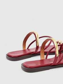 Sleekvia Ladies Comfortable Flat Wear-Resistant Versatile  Metal Outdoor Flip-Flops Slippers Summer - PU-burgundy - View 7