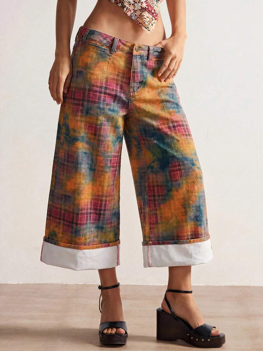 Bohemela 夏季波西米亞風編織低腰寬腿七分牛仔長褲 女款 - 彩色 - 查看 1