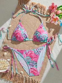 Vaclyn Women's Bikini Set, Casual Spring/Summer Vacation Beach Party, 2-Piece, Shell Pattern - Multicolor - View 2